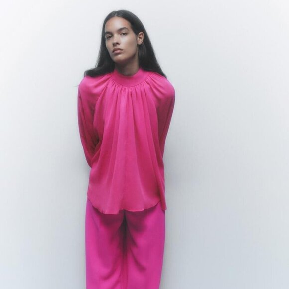 ZARA | Blouse Tie Detail Sheer Top | Sz. L - Picture 2 of 9